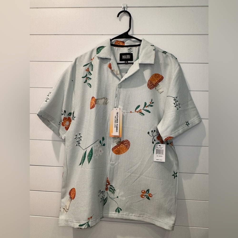 Malibu Men's Light Blue Shirt with Mushroom Print
